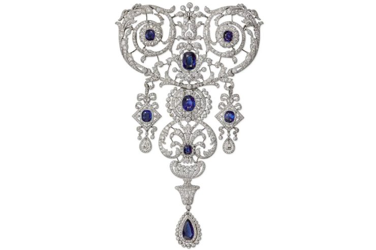 Brustbrosche, 1907; Platin, Diamanten, Saphire; Cartier-Kollektion